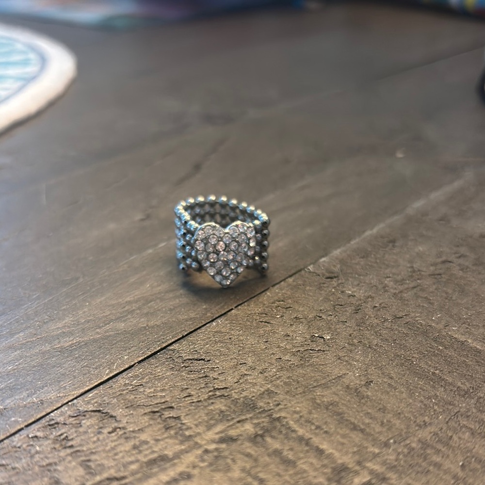Silver Heart Ring with Crystal Accents